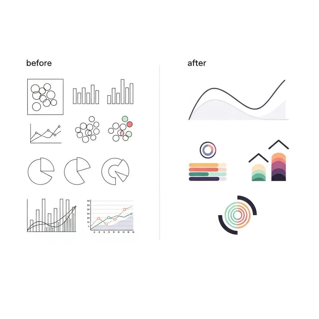 Before/after dashboard comparison showing improved data visualization.