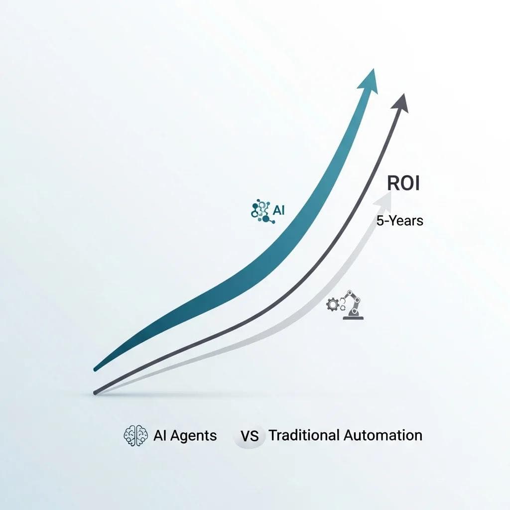 Create a chart comparing ROI of AI agents vs traditional automation over a 5-year timeline.