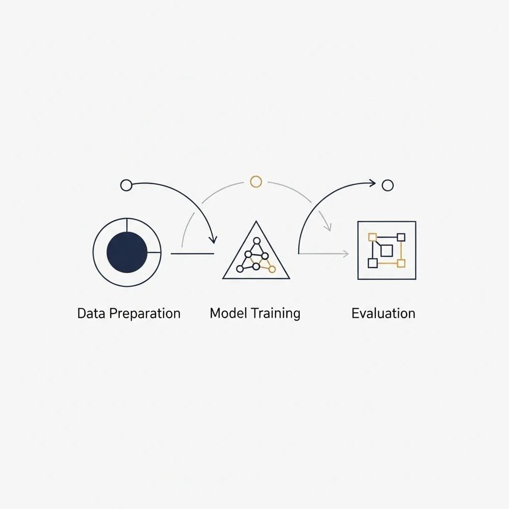 Timeline diagram showing data preparation, model training, and evaluation cycles.