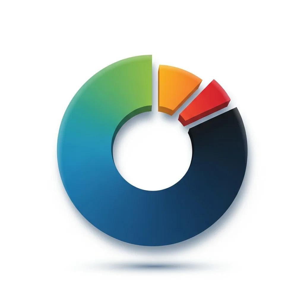 A pie chart divided into four segments, largest segment in blue, second largest in green, third in orange, smallest in red, segments arra...