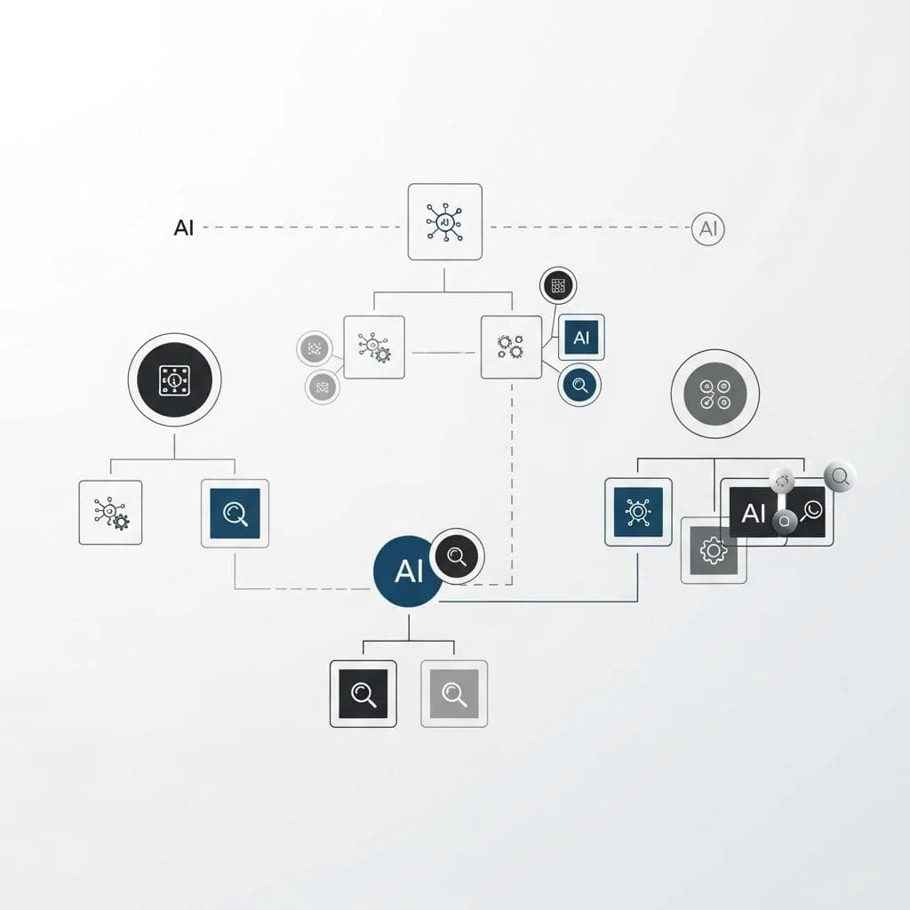An organizational chart showing fragmented AI initiatives across departments.