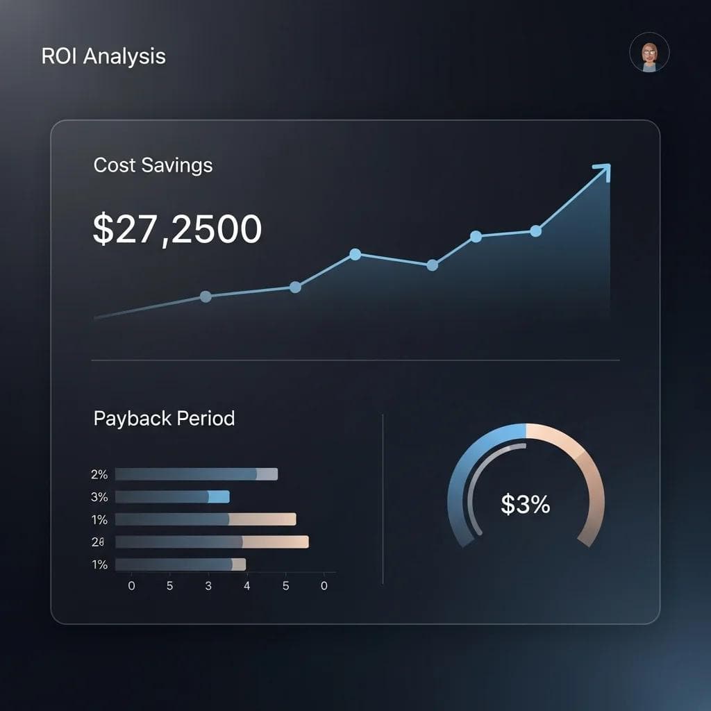 ROI analysis dashboard showing cost savings and payback period calculations.