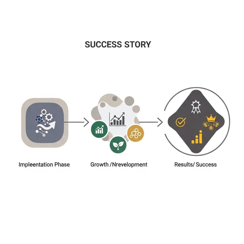 Success story timeline showing implementation phases and results.